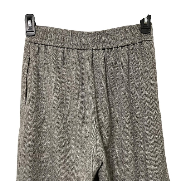 ZARA Black/ White Herringbone Wide Leg Pants Small Elastic Waist Dress Trousers - Picture 6 of 12